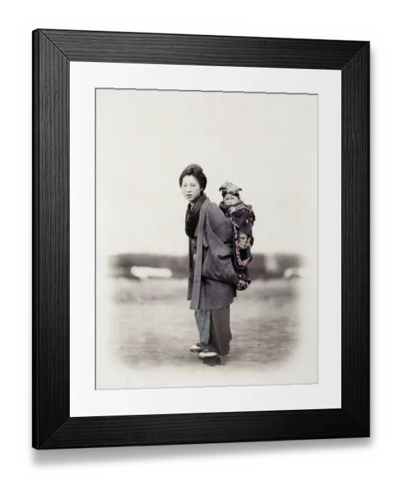 Framed Print : 1860s Japan - portrait of a young woman carrying a baby Felice or Felix Beato Framed Print : 1860s Japan - portrait of a young woman carrying a baby Felice or Felix Beato