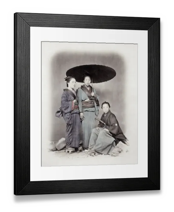 Framed Print : 1860s Japan - portrait of two young woman and a young man Felice or Felix Beato Framed Print : 1860s Japan - portrait of two young woman and a young man Felice or Felix Beato