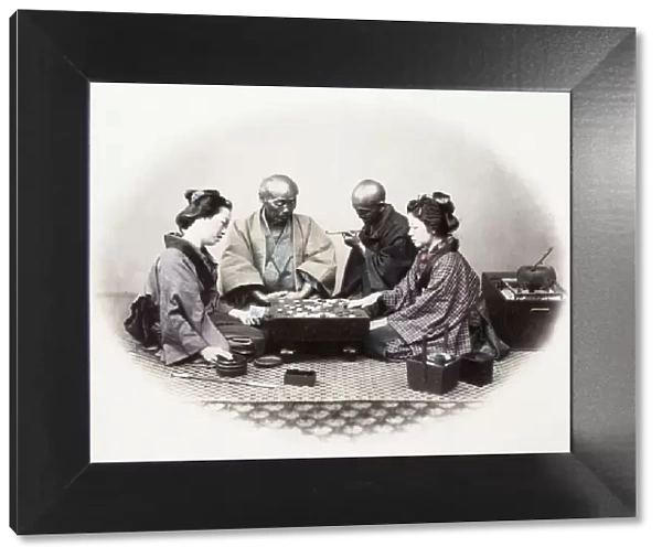 1860s Japan - portrait of a group of men and women playing Go board game Felice or Felix