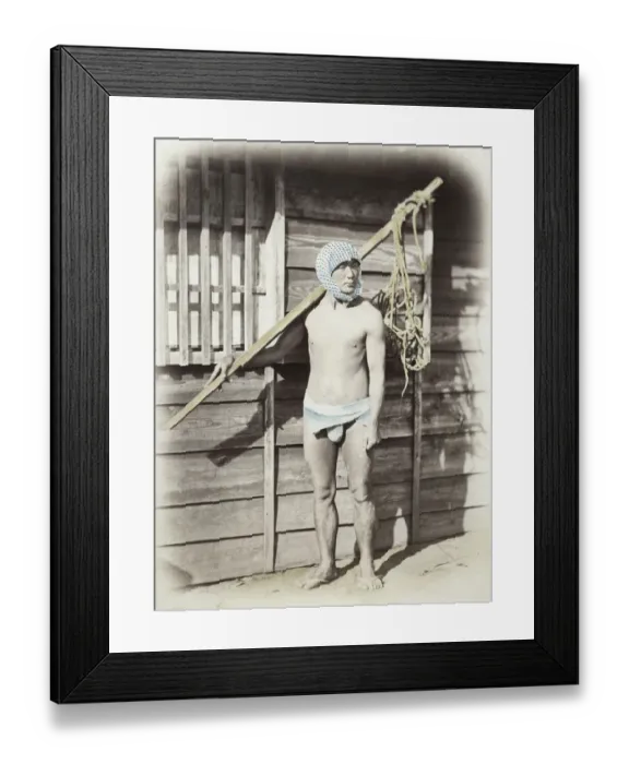 Framed Print : 1860s Japan - portrait of a coolie labourer porter Felice or Felix Beato Framed Print : 1860s Japan - portrait of a coolie labourer porter Felice or Felix Beato