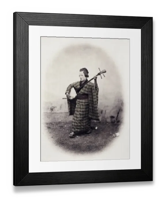 Framed Print : 1860s Japan - portrait of a street singer with a shamisen Felice or Felix Beato Framed Print : 1860s Japan - portrait of a street singer with a shamisen Felice or Felix Beato