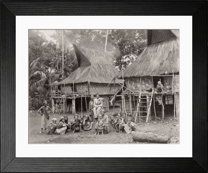 Framed Print : Vintage 19th century photograph: Singapore, native family group outside their house Framed Print : Vintage 19th century photograph: Singapore, native family group outside their house