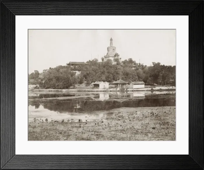 Framed Print : Vintage 19th century photograph: Buddhist stupa and lake, Peking, Beijing, China Framed Print : Vintage 19th century photograph: Buddhist stupa and lake, Peking, Beijing, China