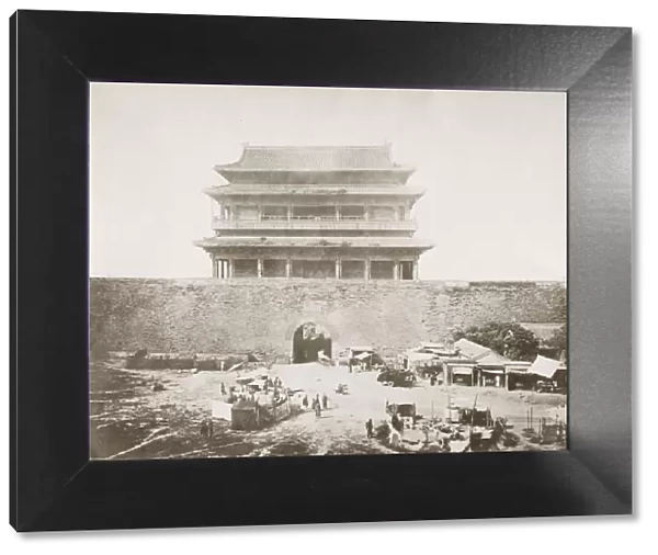 Vintage 19th century photograph: City gate and wall, Peking, Beijing, China