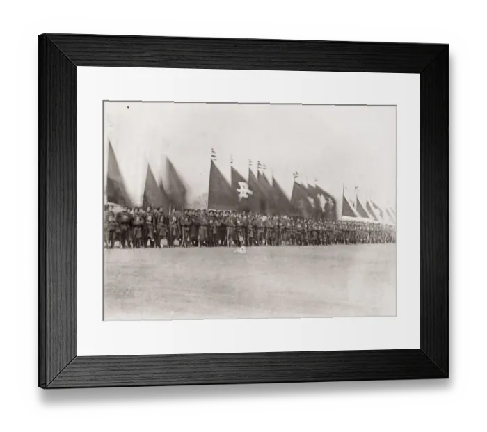 Framed Print : Vintage 19th century photograph: Chinese soldiers, army, with banners, China Framed Print : Vintage 19th century photograph: Chinese soldiers, army, with banners, China