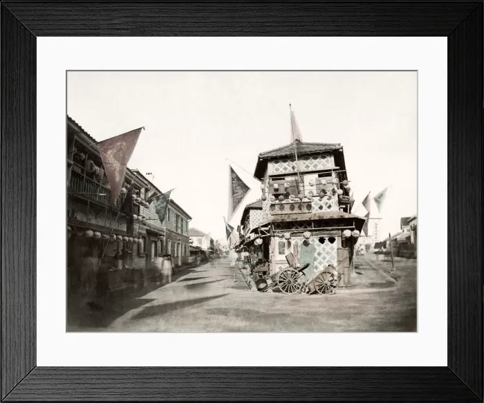 Framed Print : c. 1880 Japan - street corner in the Chinese Quarter of Yokohama Framed Print : c. 1880 Japan - street corner in the Chinese Quarter of Yokohama