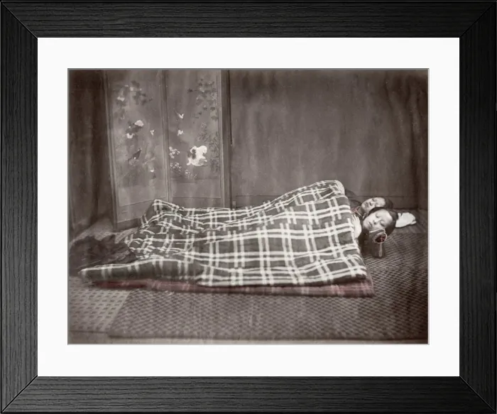Framed Print : c. 1880s Japan - young women sleeping under eiderdown Framed Print : c. 1880s Japan - young women sleeping under eiderdown