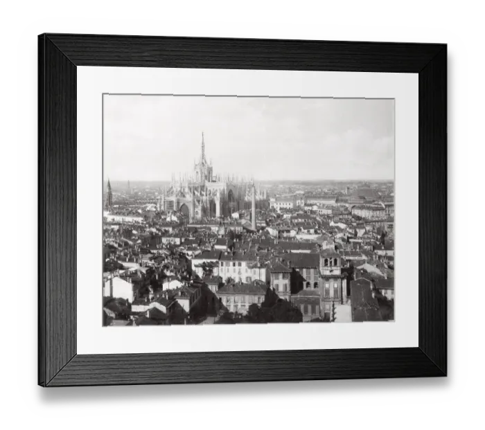 Framed Print : Vintage late 19th century photograph - rooftop view of Milan showing the cathedral, Duomo