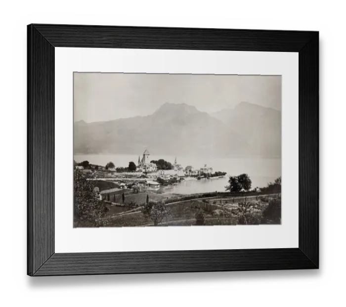 Framed Print : Vintage late 19th century photograph - village of Spietz on the shore of Lake Thun, Switzerland Framed Print : Vintage late 19th century photograph - village of Spietz on the shore of Lake Thun, Switzerland