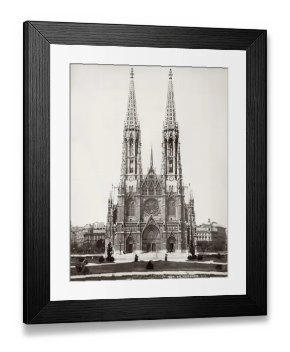 Framed Print : Vintage 19th century photograph - Votivkirche is a neo-Gothic style church located