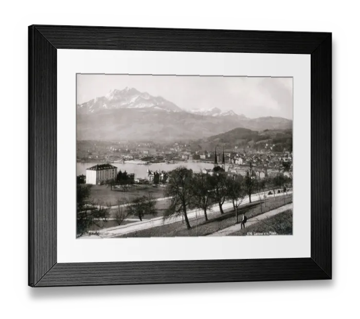 Framed Print : Vintage 19th century photograph - town and lake of Lucerne and Mount Pilatus Framed Print : Vintage 19th century photograph - town and lake of Lucerne and Mount Pilatus