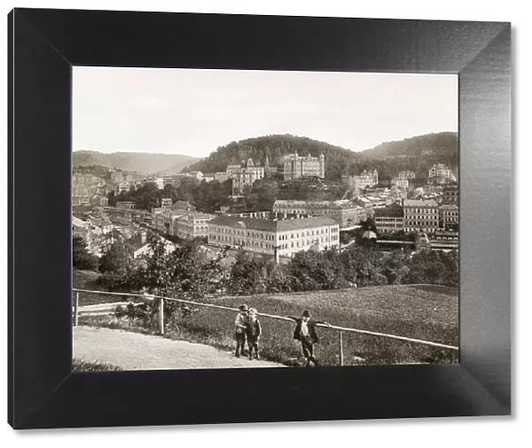 Vintage 19th century photograph - view of the city of Karlsbad, Karlovy Vary