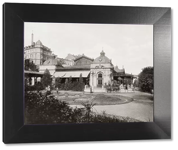 Vintage 19th century photograph - Karlsbad, Karlovy Vary, Czech Republic city park
