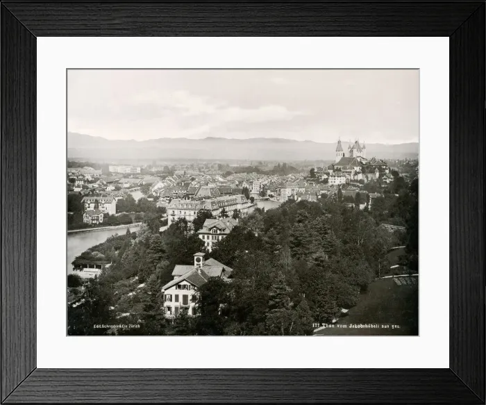 Framed Print : Vintage 19th century photograph - view of the town of Thun in Switzerland Framed Print : Vintage 19th century photograph - view of the town of Thun in Switzerland
