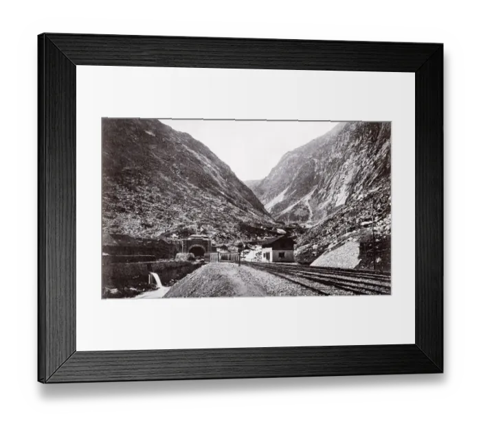 Framed Print : Vintage 19th century photograph - entrance to the St Gotthard tunnel, railway line Framed Print : Vintage 19th century photograph - entrance to the St Gotthard tunnel, railway line