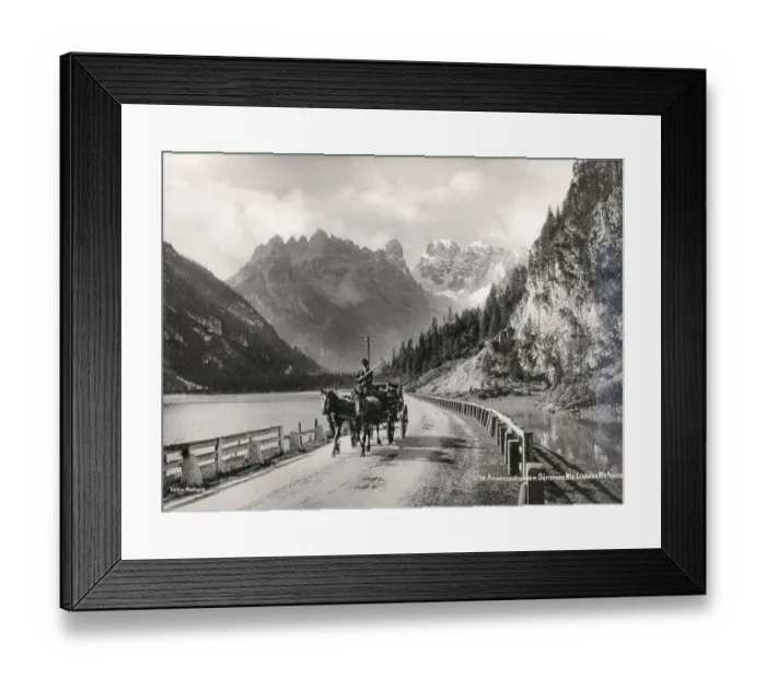 Framed Print : Vintage 19th century photograph - horse and carriage on the road at Ampezzo Framed Print : Vintage 19th century photograph - horse and carriage on the road at Ampezzo