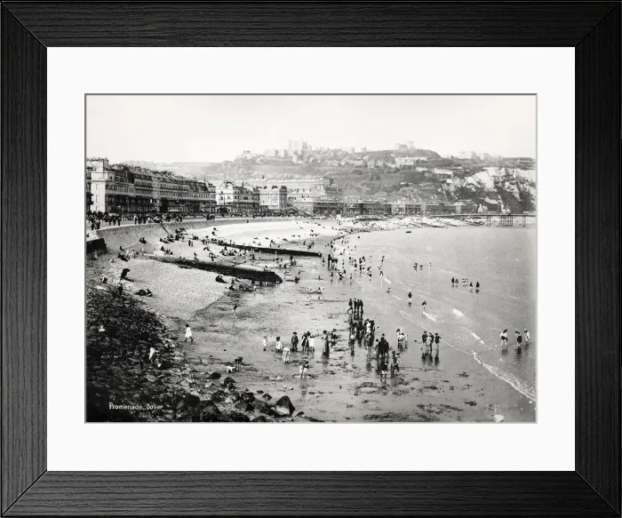 Framed Print : Vintage 19th century photograph - bathers and tourists on the beach at Dover, England Framed Print : Vintage 19th century photograph - bathers and tourists on the beach at Dover, England