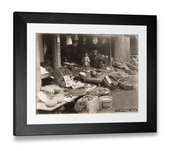 Framed Print : 19th century vintage photograph: vegetable shop store stall, Japan, c. 1880 s Framed Print : 19th century vintage photograph: vegetable shop store stall, Japan, c. 1880 s