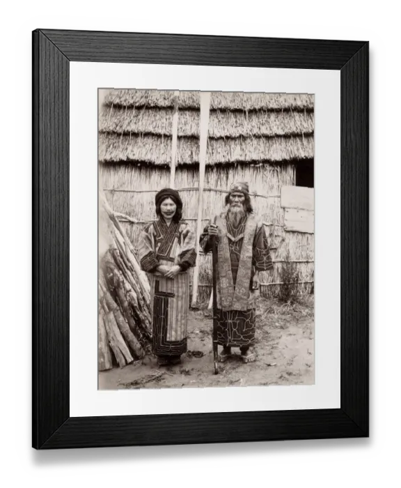 Framed Print : 19th century vintage photograph: Japan - portrait of an Ainu Aino couple Hokkaido Framed Print : 19th century vintage photograph: Japan - portrait of an Ainu Aino couple Hokkaido