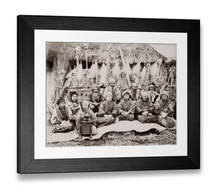 Framed Print : 19th century vintage photograph: Japan - portrait of an Ainu Aino group Hokkaido, Japan c Framed Print : 19th century vintage photograph: Japan - portrait of an Ainu Aino group Hokkaido, Japan c