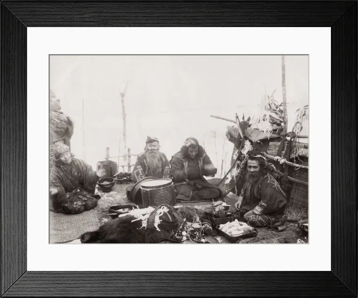 Framed Print : 19th century vintage photograph: Japan - portrait of an Ainu Aino group Hokkaido, Japan c Framed Print : 19th century vintage photograph: Japan - portrait of an Ainu Aino group Hokkaido, Japan c