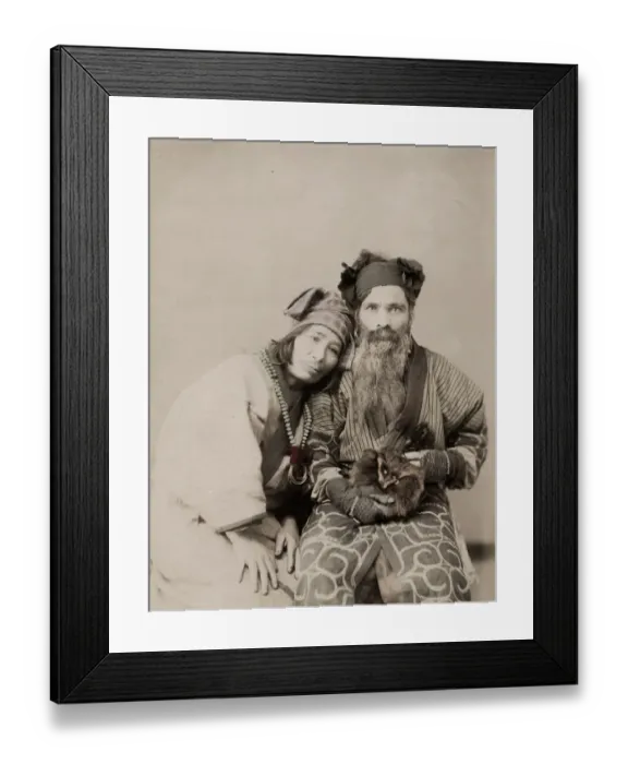 Framed Print : 19th century vintage photograph: Japan - portrait of an Ainu Aino couple Hokkaido Framed Print : 19th century vintage photograph: Japan - portrait of an Ainu Aino couple Hokkaido