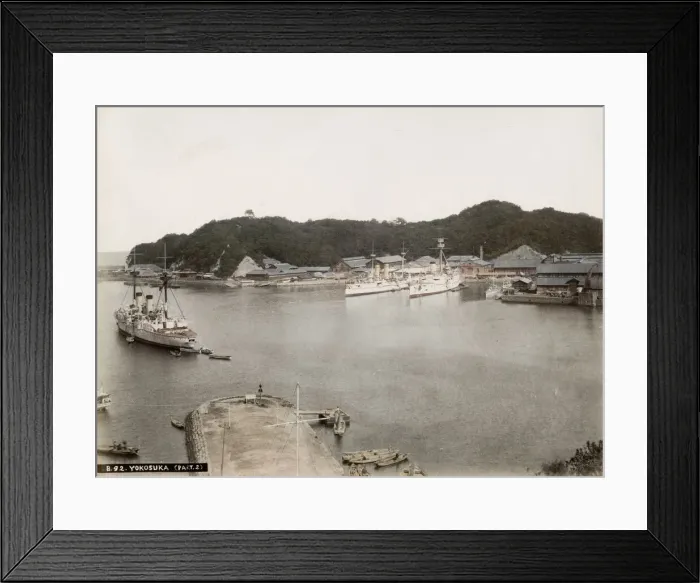 Framed Print : 19th century vintage photograph: ships and boats in the dockyard at Yokosuka, Japan Framed Print : 19th century vintage photograph: ships and boats in the dockyard at Yokosuka, Japan