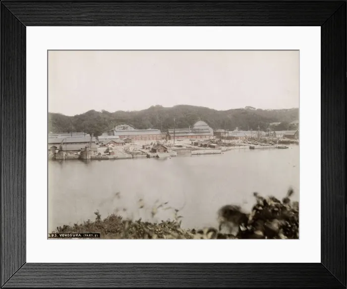 Framed Print : 19th century vintage photograph: ships and boats in the dockyard at Yokosuka, Japan Framed Print : 19th century vintage photograph: ships and boats in the dockyard at Yokosuka, Japan