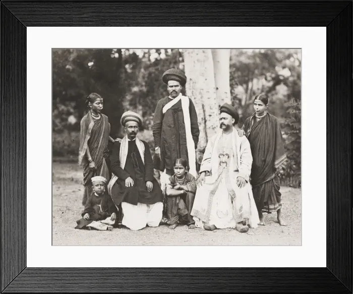 Framed Print : Vintage 19th century photograph: group from the Brahmin caste, India, c Framed Print : Vintage 19th century photograph: group from the Brahmin caste, India, c