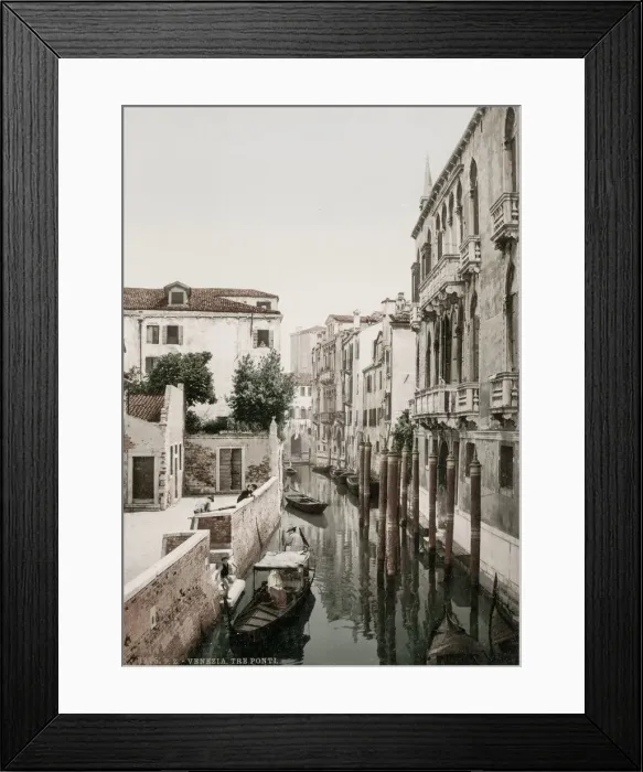Framed Print : Vintage 19th century photograph: Tre Ponti, canal Venice, Italy Framed Print : Vintage 19th century photograph: Tre Ponti, canal Venice, Italy