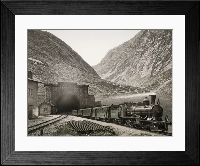 Framed Print : Vintage 19th century photograph: The Gotthard Tunnel is a 15, 003 m (49 Framed Print : Vintage 19th century photograph: The Gotthard Tunnel is a 15, 003 m (49