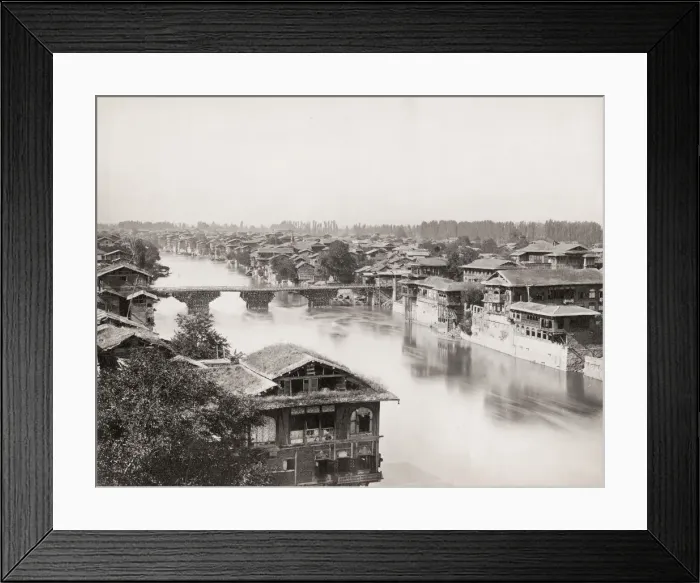 Framed Print : Vintage 19th century photograph: wooden bridge over the River Jhelum, Srinagar Framed Print : Vintage 19th century photograph: wooden bridge over the River Jhelum, Srinagar