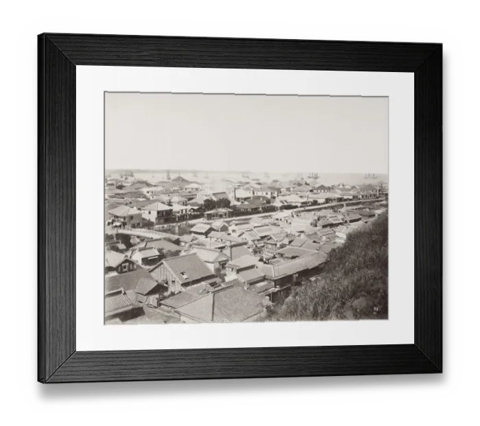 Framed Print : Vintage 19th century photograph: bay and city of Yokohama Japan, c Framed Print : Vintage 19th century photograph: bay and city of Yokohama Japan, c