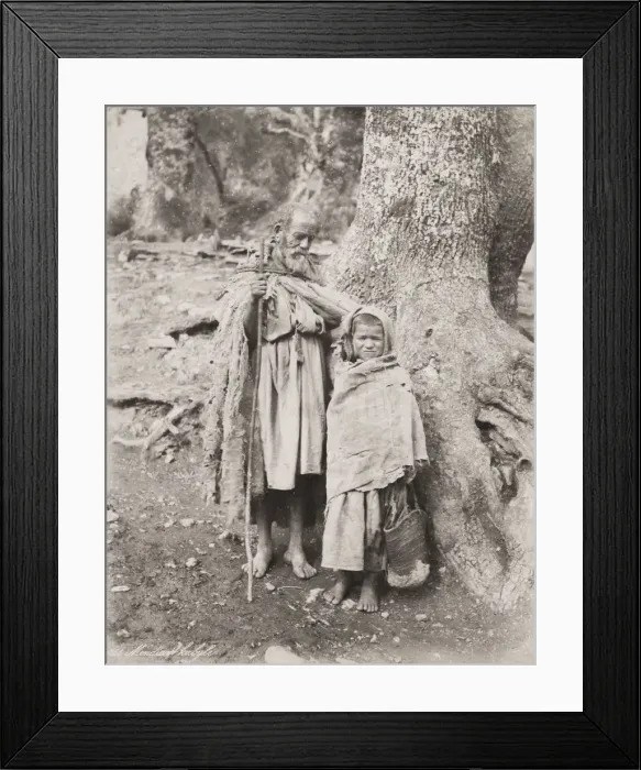 Framed Print : Vintage 19th century photograph: poorly dressed elederly man and child, Tunis, Tunisia, c Framed Print : Vintage 19th century photograph: poorly dressed elederly man and child, Tunis, Tunisia, c