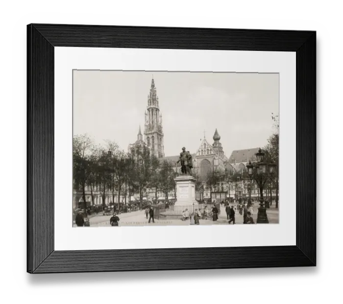 Framed Print : Vintage 19th century photograph: Place Verte and Cathedrasl, Anvers, Antwerp, Belgium Framed Print : Vintage 19th century photograph: Place Verte and Cathedrasl, Anvers, Antwerp, Belgium