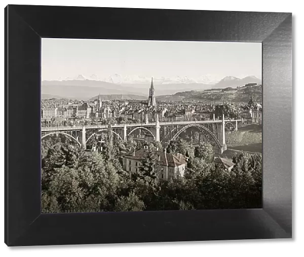 Vintage 19th century photograph: Bern, Berne, and the Alps, Switzerland
