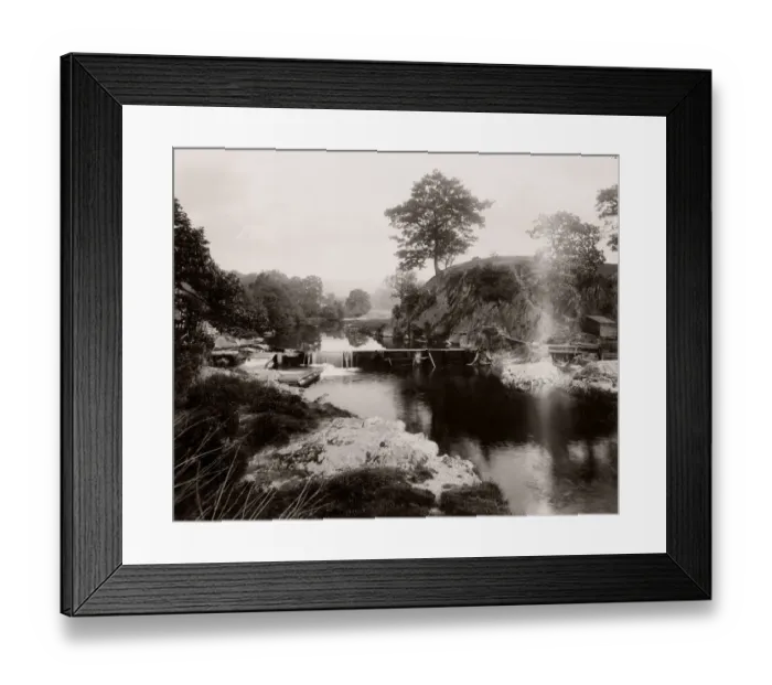 Framed Print : Vintage 19th century photograph - United Kingdom - castle hill and river weir, Rhayader Framed Print : Vintage 19th century photograph - United Kingdom - castle hill and river weir, Rhayader