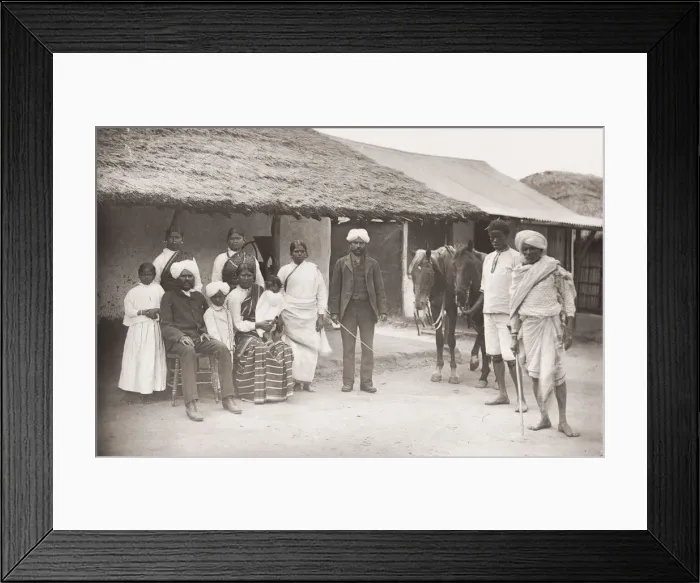 Framed Print : Vintage 19th century photograph: captioned Group of Coolies family of Indian workers Framed Print : Vintage 19th century photograph: captioned Group of Coolies family of Indian workers