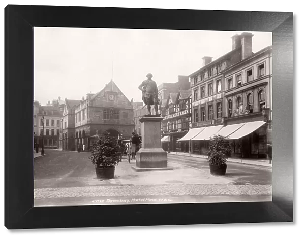 Vintage 19th century photograph - United Kingdom - Shrewsbury- Market Place