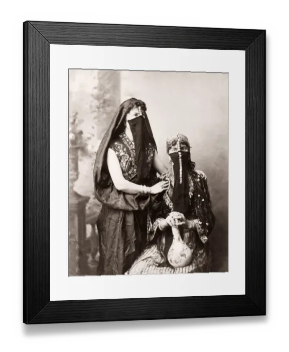Framed Print : 19th century vintage photograph - Egypt - portrait of veiled Egyptian women with a vase