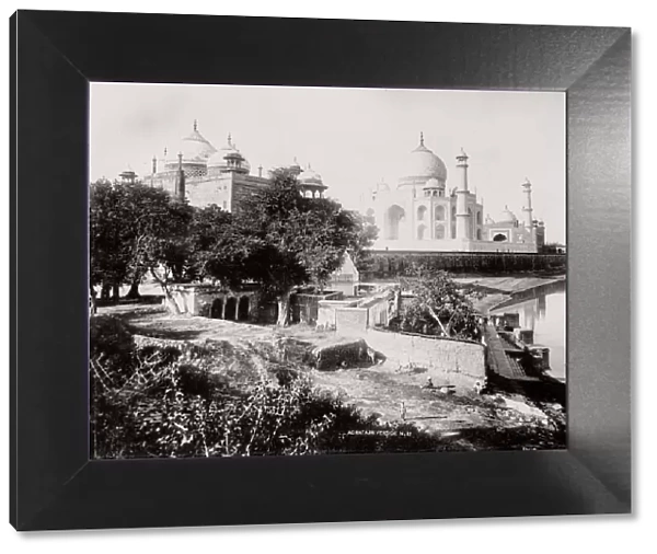 Vintage 19th century photograph: Taj Mahal from the River, Agra, India