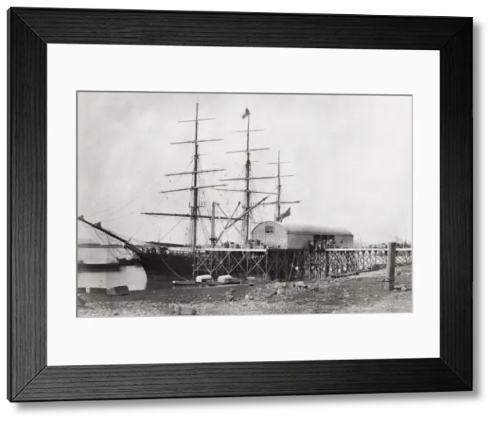 Framed Print : Vintage 19th century photograph: ship at iron wharf, scaffolding, Rangoon, Burma, Yangon Framed Print : Vintage 19th century photograph: ship at iron wharf, scaffolding, Rangoon, Burma, Yangon