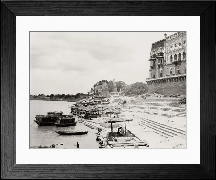 Framed Print : Vintage 19th century photograph: temple ghat, Benares, Varanasi, India Framed Print : Vintage 19th century photograph: temple ghat, Benares, Varanasi, India
