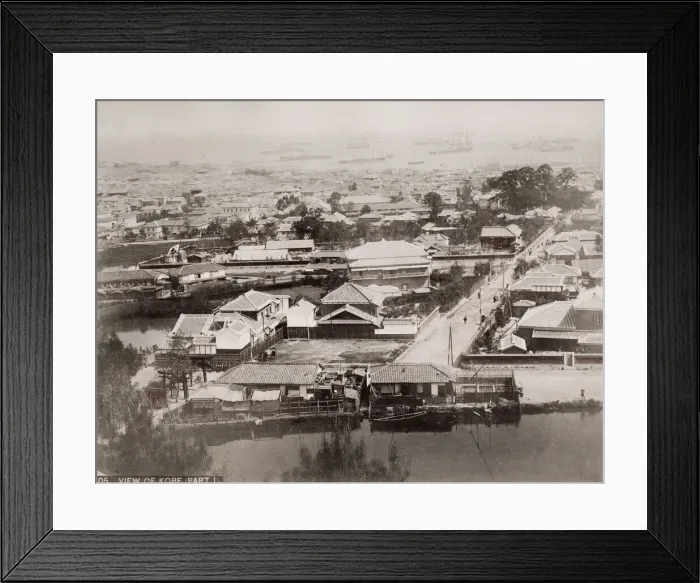 Framed Print : Vintage 19th century photograph: high angled view of Kobe, Japan Framed Print : Vintage 19th century photograph: high angled view of Kobe, Japan