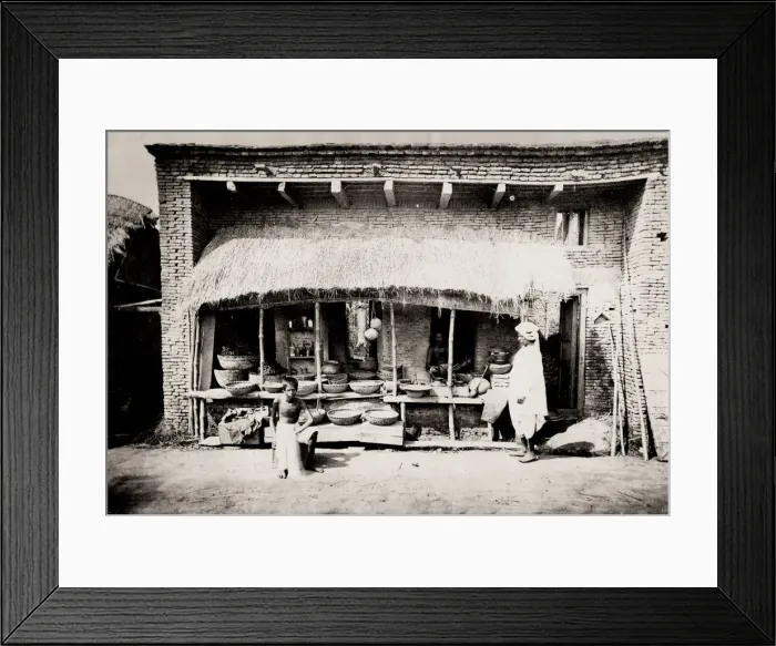 Framed Print : Vintage 19th century photograph: Food stall, shop, Calcutta India Framed Print : Vintage 19th century photograph: Food stall, shop, Calcutta India
