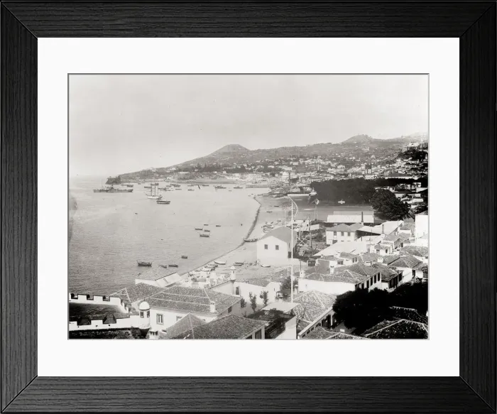 Framed Print : Vintage 19th century photograph: Waterfront view Madeira, Portugal, boats and beach Framed Print : Vintage 19th century photograph: Waterfront view Madeira, Portugal, boats and beach