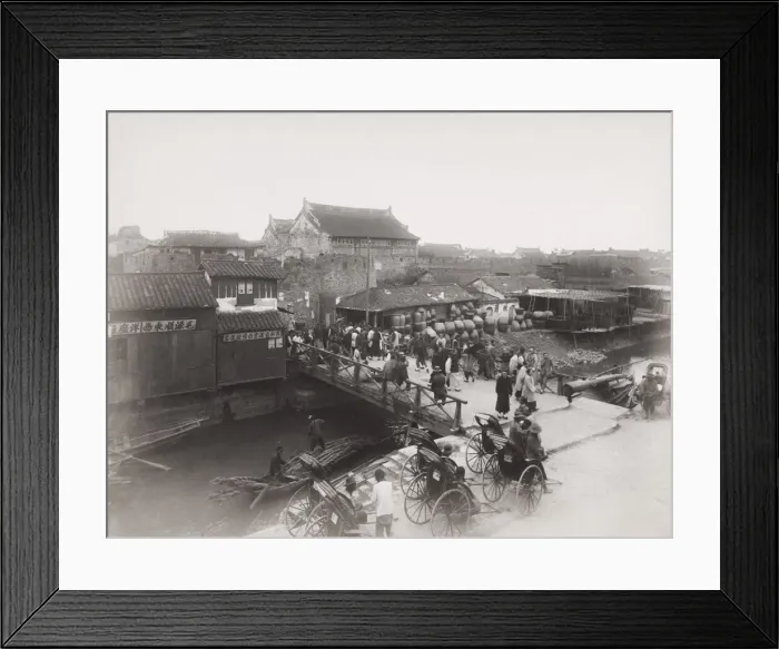 Framed Print : Late 19th century photograph: Bridge over river, busy with traffic, Shanghai, China Framed Print : Late 19th century photograph: Bridge over river, busy with traffic, Shanghai, China