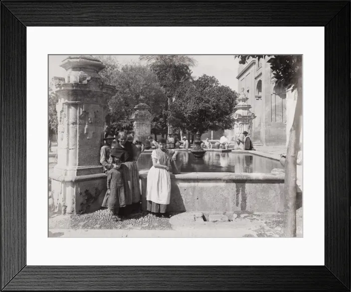 Framed Print : Late 19th century photograph: People with water jars, Public well, fountain, Cordoba Framed Print : Late 19th century photograph: People with water jars, Public well, fountain, Cordoba