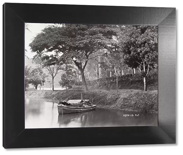 Late 19th century photograph: Boat on the lake, Kandy, Ceylon, Sri Lanka, Skeen studio
