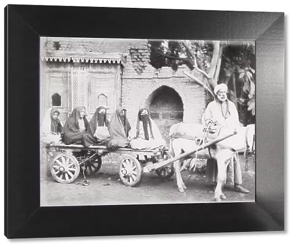 Late 19th century photograph: Egyptian women on a donkey cart, Cairo, Egypt